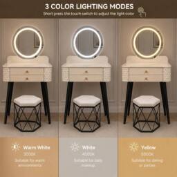 Sliding Wardrobes 4U Modern Dressing Table with LED Mirror & Stool Set W60 x D40 x H127cm in Beige - thumbnail 5