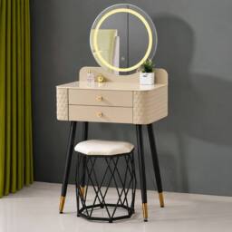 Sliding Wardrobes 4U Modern Dressing Table with LED Mirror & Stool Set W60 x D40 x H127cm in Beige - thumbnail 2