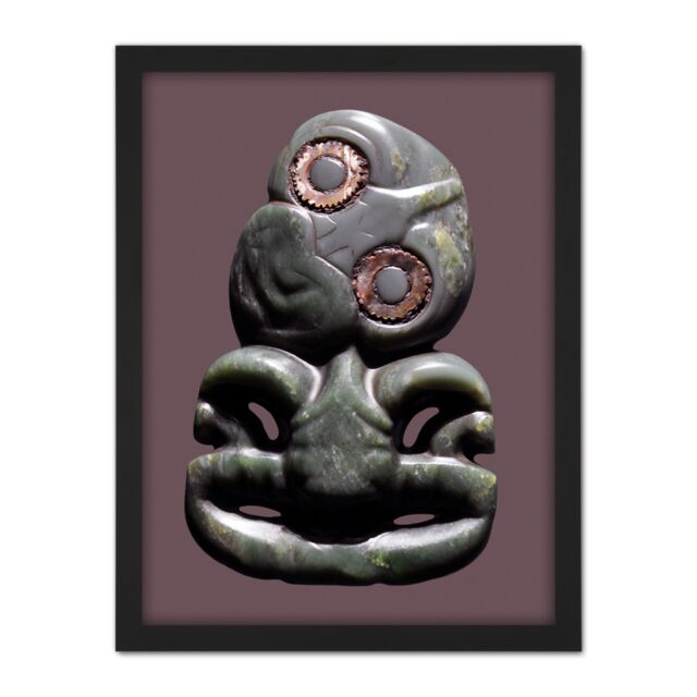 "Artery8 Wall Art Print Maori Pendant Hei Tiki Shell Photo Large Framed Wall Décor Art in Brown - Size: W18"" x H24""" - image 1
