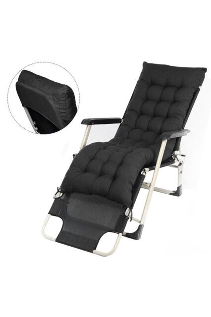 Garden Sanctuary 160x50cm Sun Lounger Cushion with Anti-Slip Cover in Black - Size: 160x50 cm - image 1