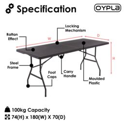 Oypla 6ft Folding Outdoor Rattan Trestle Table in Black - thumbnail 3