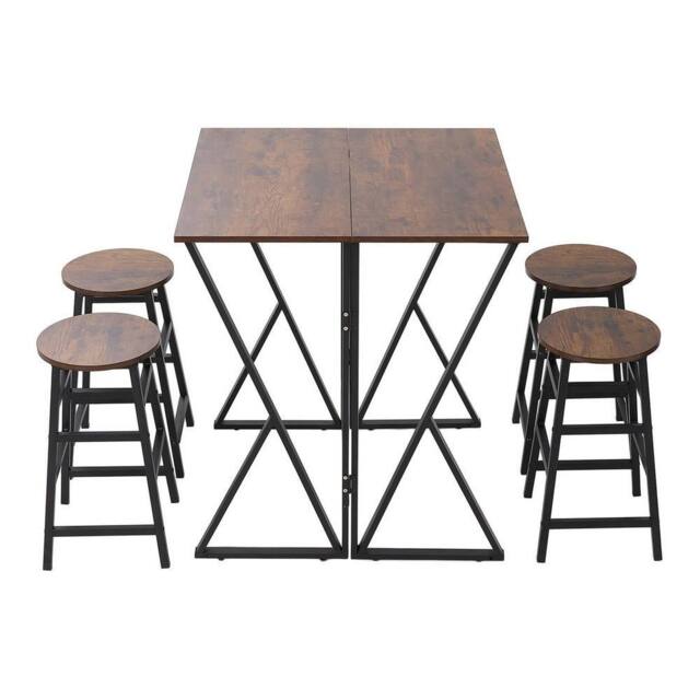 KORVIXA 5pc Kitchen Dining Table & Chairs Small Folding Set in Brown - Size: 100 cm x 100 cm - image 1