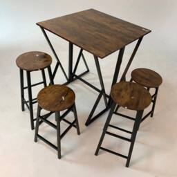 KORVIXA 5pc Kitchen Dining Table & Chairs Small Folding Set in Brown - Size: 100 cm x 100 cm - thumbnail 4