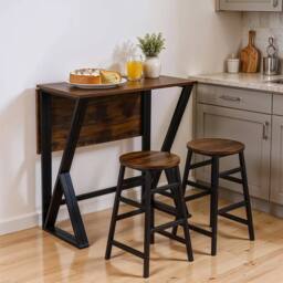 KORVIXA 5pc Kitchen Dining Table & Chairs Small Folding Set in Brown - Size: 100 cm x 100 cm - thumbnail 5
