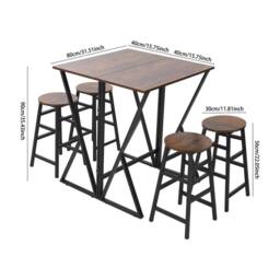 KORVIXA 5pc Kitchen Dining Table & Chairs Small Folding Set in Brown - Size: 100 cm x 100 cm - thumbnail 2