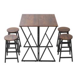 KORVIXA 5pc Kitchen Dining Table & Chairs Small Folding Set in Brown - Size: 100 cm x 100 cm