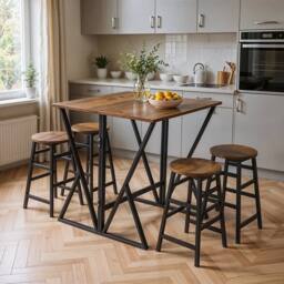 KORVIXA 5pc Kitchen Dining Table & Chairs Small Folding Set in Brown - Size: 100 cm x 100 cm - thumbnail 3