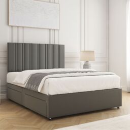 "BSSPOKE Sienna Plush Divan Bed Set 24""Headboard 2Drawers Same Side & Mattress in Grey - Size: Double" - thumbnail 3