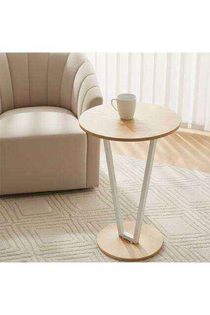 Living and Home Round Side Table End Table in Natural - image 1