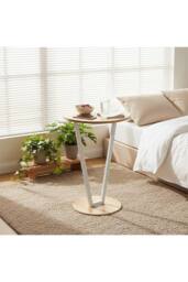 Living and Home Round Side Table End Table in Natural - thumbnail 3