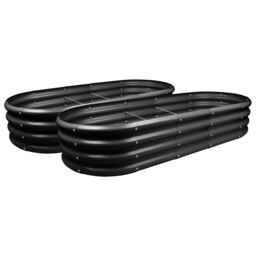 Harbour Housewares Raised Garden Beds - 2x Rounded Bottomless Galvanised Steel Planter 180 x 90cm in Black - Size: 180 x 90 cm