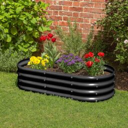 Harbour Housewares Raised Garden Beds - 2x Rounded Bottomless Galvanised Steel Planter 180 x 90cm in Black - Size: 180 x 90 cm - thumbnail 5