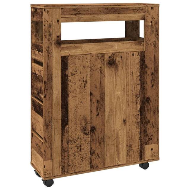 Berkfield Home Narrow Bathroom Cabinet with Wheels Old Wood Engineered Wood in Brown - image 1
