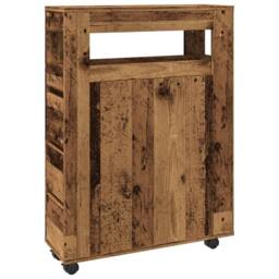 Berkfield Home Narrow Bathroom Cabinet with Wheels Old Wood Engineered Wood in Brown - thumbnail 1