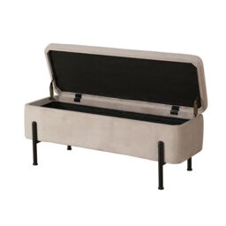 Home Source Storage Ottoman Seat Boucle Velvet Metal Legs Compact Bedroom Storage in Light Grey - thumbnail 9
