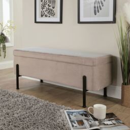 Home Source Storage Ottoman Seat Boucle Velvet Metal Legs Compact Bedroom Storage in Light Grey - thumbnail 2