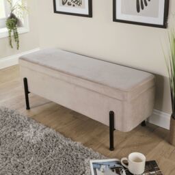 Home Source Storage Ottoman Seat Boucle Velvet Metal Legs Compact Bedroom Storage in Light Grey - thumbnail 4