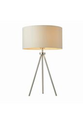 Netlighting Tri 1 Light Table Lamp Chrome Ivory Linen Effect E27 in Grey