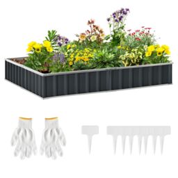 OUTSUNNY Metal Raised Garden Bed No Bottom DIY Large Steel Planter Box with Gloves in Dark Grey - thumbnail 2