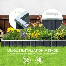 OUTSUNNY Metal Raised Garden Bed No Bottom DIY Large Steel Planter Box with Gloves in Dark Grey - thumbnail 5