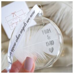 Amaya Rose Ltd In Memory of Mum & Dad Feather Round Bauble Gift Boxed. Memorial Décor in Clear - thumbnail 2