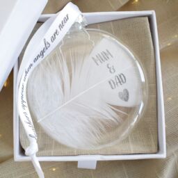 Amaya Rose Ltd In Memory of Mum & Dad Feather Round Bauble Gift Boxed. Memorial Décor in Clear - thumbnail 4