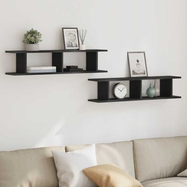 Berkfield Home Wall Shelves 2 pcs Black Oak 90x18x20 cm Engineered Wood - Size: 90 x 18 x 20 cm - image 1