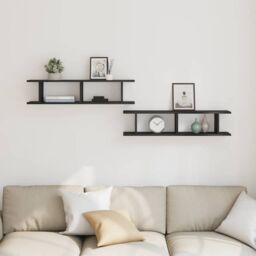 Berkfield Home Wall Shelves 2 pcs Black Oak 90x18x20 cm Engineered Wood - Size: 90 x 18 x 20 cm - thumbnail 3
