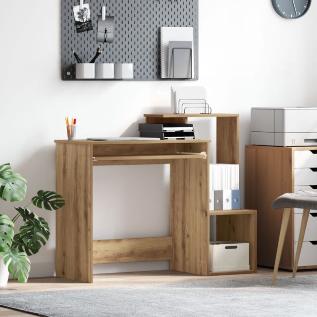 Berkfield Home Oak Computer Desk Artisan Oak Particle board Medium Storage in Brown - image 1