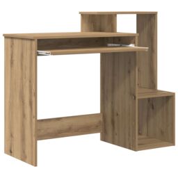 Berkfield Home Oak Computer Desk Artisan Oak Particle board Medium Storage in Brown - thumbnail 4