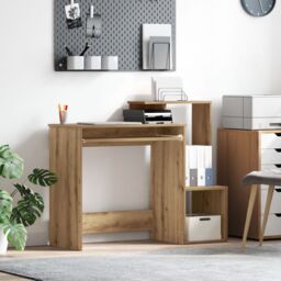 Berkfield Home Oak Computer Desk Artisan Oak Particle board Medium Storage in Brown - thumbnail 1