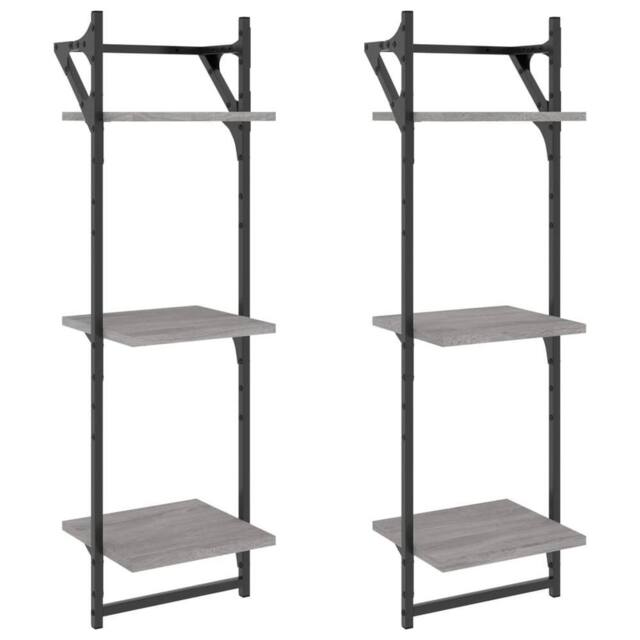 Berkfield Home 3-Tier Wall Shelves with Bars 2 pcs Grey Sonoma 30x25x100 cm - Size: 30 x 25 x 100 cm - image 1