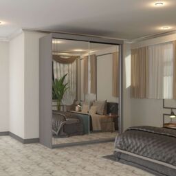 Sliding Wardrobes 4U Modern Sliding Wardrobe Full Mirror with LED Light 150cm x 217cm in Grey - Size: 150 cm x 217 cm - thumbnail 1