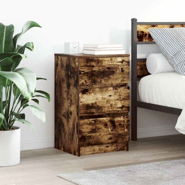 Berkfield Home Bedside Cabinet with 3 Drawers Smoked Oak 39x35x65 cm in Brown - Size: 39 x 35 x 65 cm - image 1