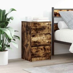 Berkfield Home Bedside Cabinet with 3 Drawers Smoked Oak 39x35x65 cm in Brown - Size: 39 x 35 x 65 cm - thumbnail 1