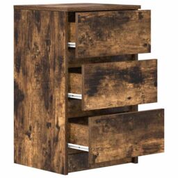 Berkfield Home Bedside Cabinet with 3 Drawers Smoked Oak 39x35x65 cm in Brown - Size: 39 x 35 x 65 cm - thumbnail 5