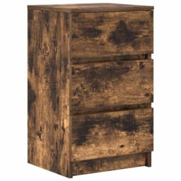 Berkfield Home Bedside Cabinet with 3 Drawers Smoked Oak 39x35x65 cm in Brown - Size: 39 x 35 x 65 cm - thumbnail 2