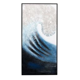 Modish Furnishing Blue & Cream Wave Black Framed Canvas - thumbnail 2