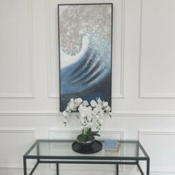 Modish Furnishing Blue & Cream Wave Black Framed Canvas - thumbnail 1