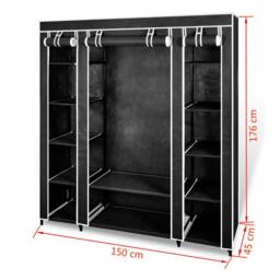 Berkfield Home Fabric Wardrobe with Compartments & Rods 45x150x176 cm Black - Size: 45 x 150 x 176 cm - thumbnail 7