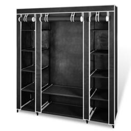 Berkfield Home Fabric Wardrobe with Compartments & Rods 45x150x176 cm Black - Size: 45 x 150 x 176 cm - thumbnail 2