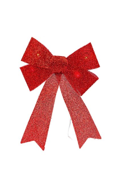 VFM e-Store Light Up Tinsel Bow Christmas Decoration X 1 29cm x 43cm x 10cm Red - Size: 29 cm x 43 cm x 10 cm - image 1