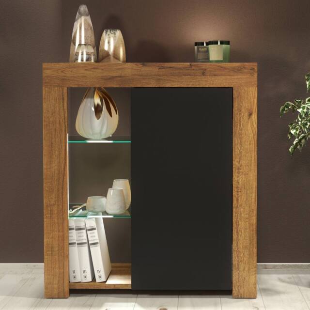 Mex Furniture LTD Sideboard Serene 83cm - Dark Oak & Black Matt Doors & LED Lights - image 1