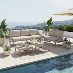 Merax 6 Piece Modular Garden Lounge Set with Reclining Seat & Coffee Table in Beige - thumbnail 4