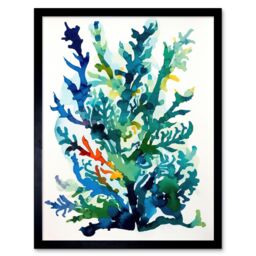 "Artery8 Wall Art Print Seaweed Plant Abstract Folk Art Framed in Black - Size: W12"" x H16""" - thumbnail 1
