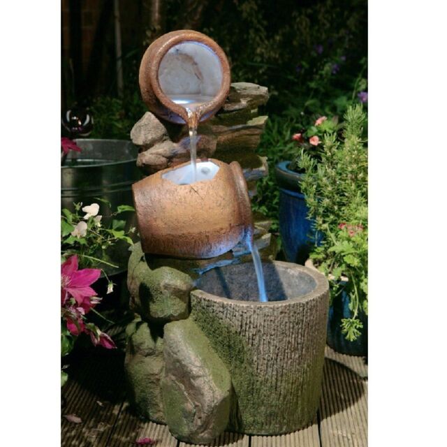 Primrose Cascading Water Feature Stone Effect 'Honey Pots Barrel' Lights 68cm - image 1