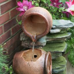 Primrose Cascading Water Feature Stone Effect 'Honey Pots Barrel' Lights 68cm - thumbnail 2