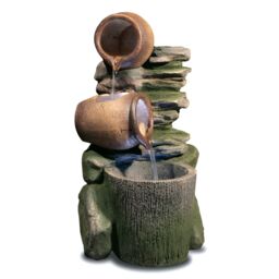 Primrose Cascading Water Feature Stone Effect 'Honey Pots Barrel' Lights 68cm - thumbnail 7