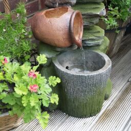 Primrose Cascading Water Feature Stone Effect 'Honey Pots Barrel' Lights 68cm - thumbnail 3