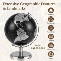 Costway Metallic Black World Globe 20CM Rotating Earth Globe w/Metal Stand - thumbnail 6